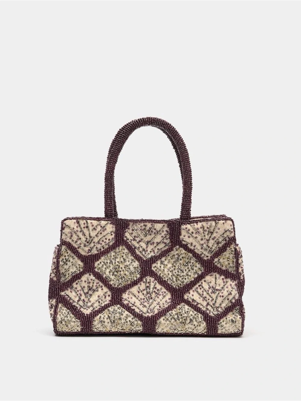Zara Beaded Tote in Cream and Plum